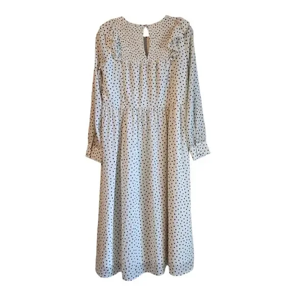 MADEWELL Women S Shift Dress Polka Dot Cream White & Black Smocked Ruffles Midi - Picture 10 of 10